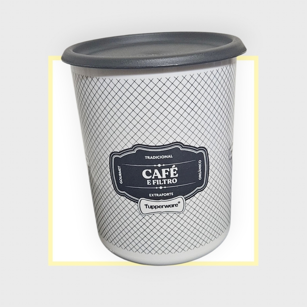 Tupperware Café y Filtro Storage Container - Gray Lid, White Patterned Body - Picture 2 of 3